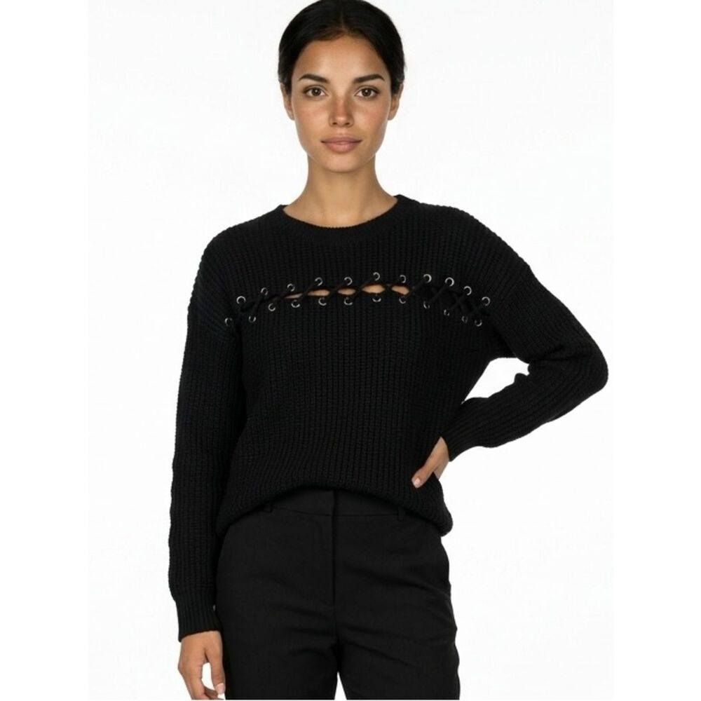 ENTRO | Black Sweater Lace Up Cutout Detail Women’s Size Medium